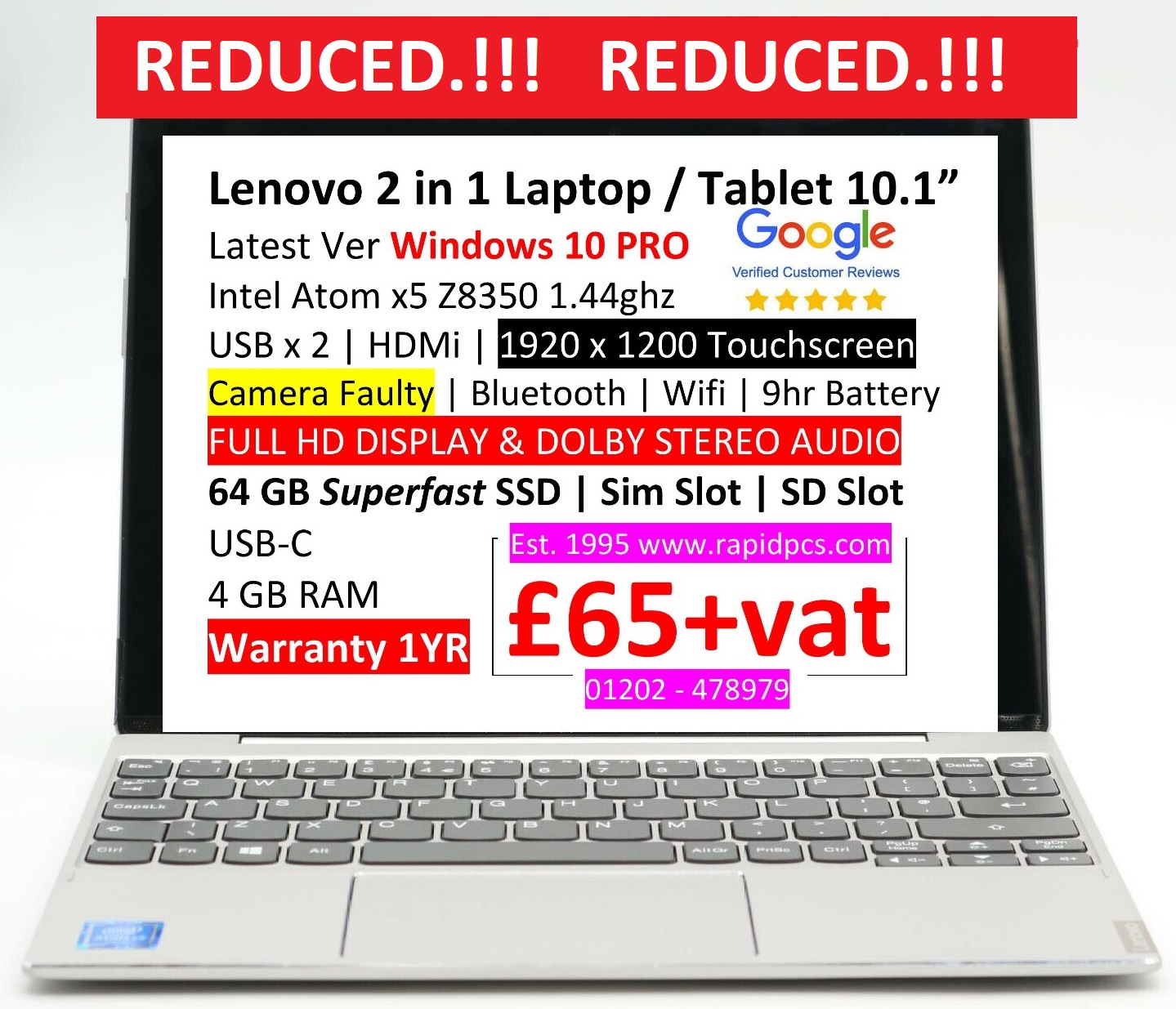 Lenovo 2 in 1 Laptop / Tablet .1   Rapid PCs