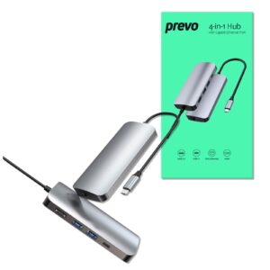 Prevo USB Type-C 4-In-1 Hub Docking Station with USB Type-C, USB 3.0 x2, 4K HDMI, RJ45 Gigabit Ethenet
