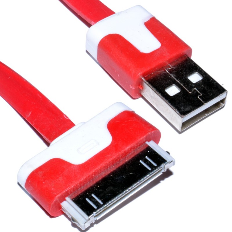 Apple 30 Pin Data & Charging USB FLAT Cable Red 2m