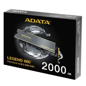 Adata Legend 860 (SLEG-860-2000GCS) 2TB NVMe SSD, PCIe Gen4, M.2 Interface, 2280, Read 6000 MB/s, Write 5000 MB/s, Heatsink