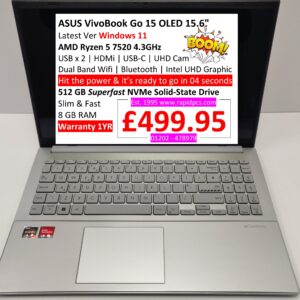 ASUS VivoBook Go OLED Ryzen 5 7520 8gb 512gb Windows 11