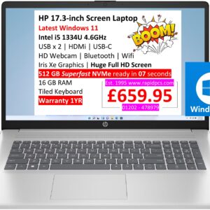 HP Laptop i5 1334U 16gb 512gb 17.3 inch Windows 11 17-cn3006na