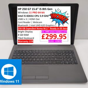 HP 250 G7 i5 8gb 256gb 8th Gen Windows 11
