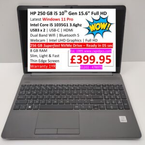 HP 250 G8 i5 10th Gen 8gb 256gb 15.6” Full HD