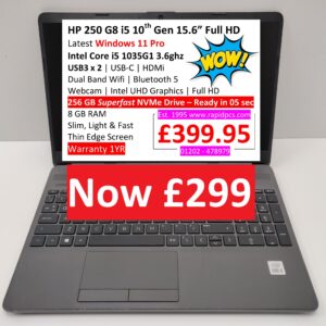 HP 250 G8 i5 10th Gen 8gb 256gb 15.6” Full HD