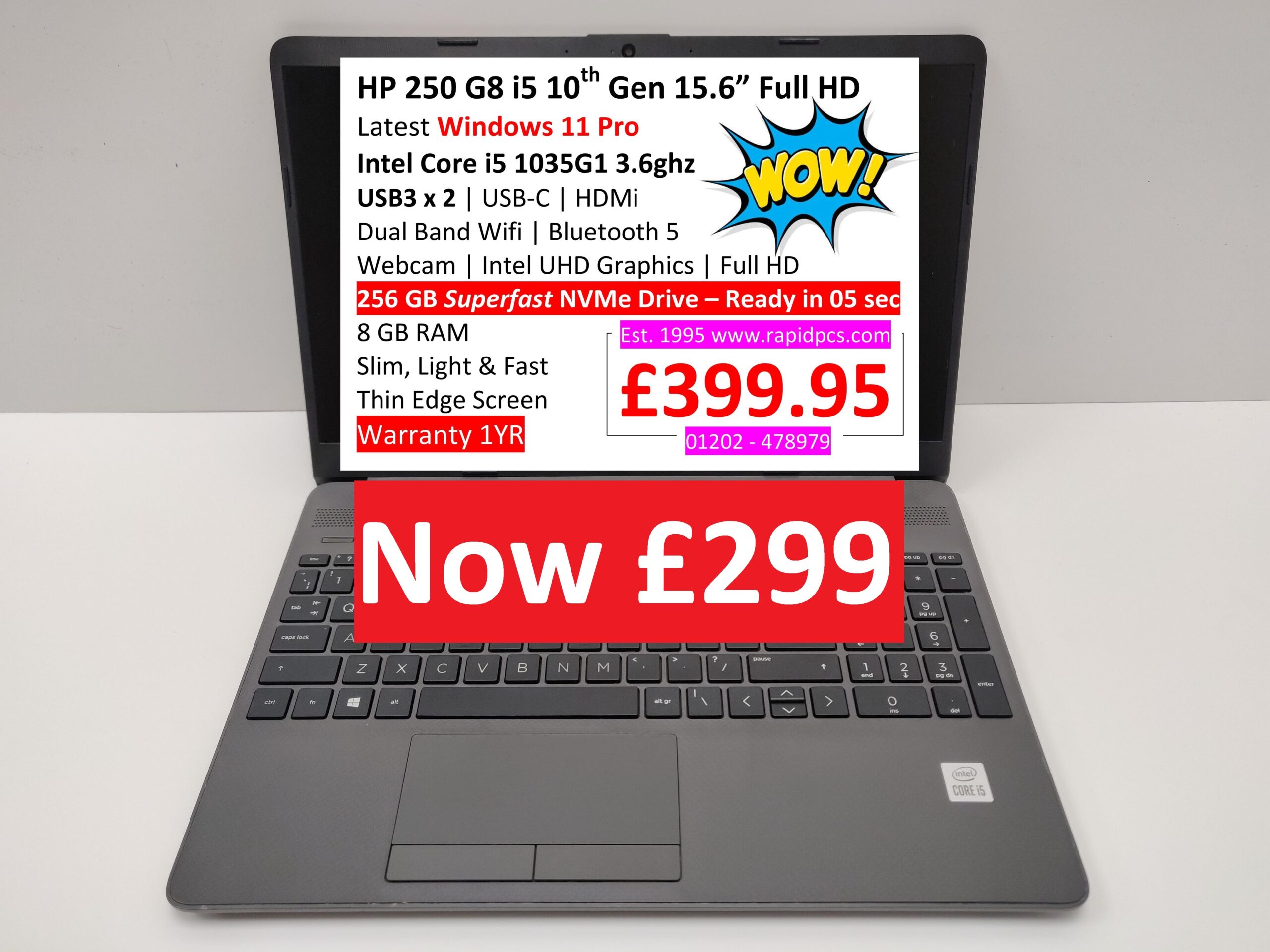 HP 250 G8 i5 10th Gen 8gb 256gb 15.6” Full HD