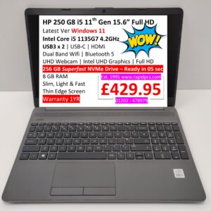 HP 250 G8 i5 11th Gen 8gb 256gb 15.6” Full HD