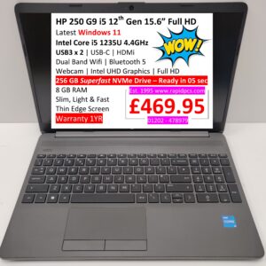 HP 250 G9 i5 12th Gen 15.6” Full HD i5 1235U 8gb 256gb Windows 11
