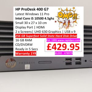 HP ProDesk 400 G7 i5 10500 16gb 256gb 10th Gen Windows 11