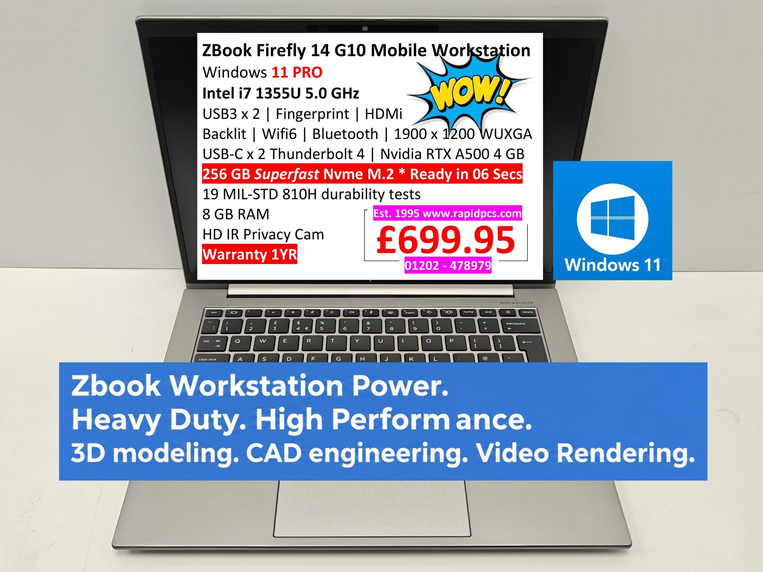 HP ZBook Firefly G10 i7 1355U 8gb 256gb windows 11