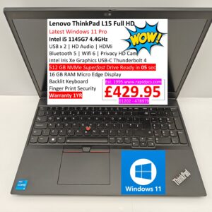 Lenovo ThinkPad L15 i5 1145G7 16gb 512gb Windows 11