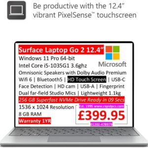 Surface Laptop Go 12.4 i5 1035G1 8gb 256gb Touchscreen Surface Go