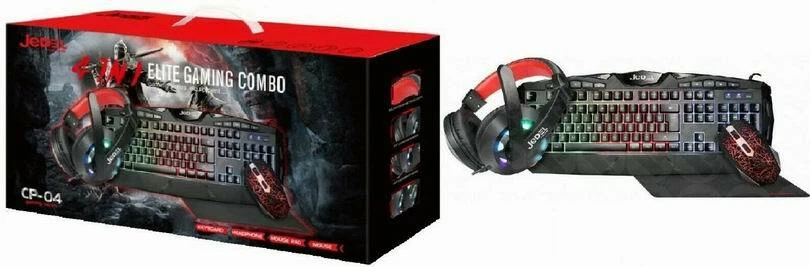 Jedel CP-04 Knights Templar Elite 4-in-1 Gaming Kit - Backlit RGB Keyboard, 1000 DPI RGB Mouse, 40mm Driver RGB Headset, XL Mouse Mat Damaged Box