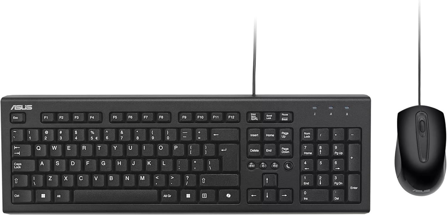 Asus U2000 Copilot Office Keyboard and Mouse Set, Hot Keys, Wired, Optical, USB, WIN