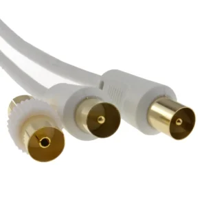 RF TV Freeview Plug to Plug White Aerial Lead Cable with Coupler 2m