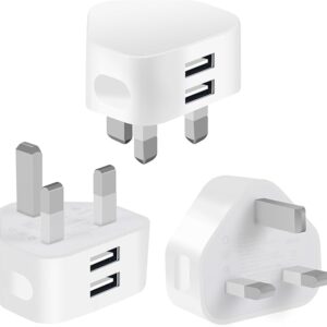 Dual Port USB Plug UK Adapter Compact Mains Charge 2.1A with Smart IC Charging Technology for iPhone 11 Xs/XS Max/XR/X/8/7/6/Plus,iPad Pro/Air 2/Mini 4 etc