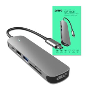 Prevo USB Type-C 6-In-1 Hub Docking Station with HDMI, SD and TF Card Reader,