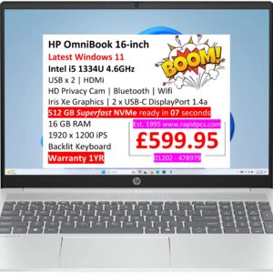 HP OmniBook i5 1334U 16gb 512gb 16 inch 16-ba1xxx