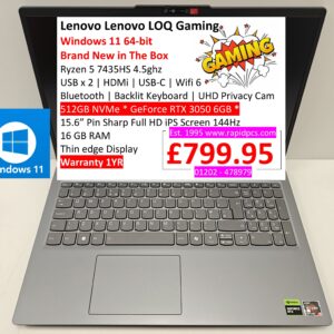 Lenovo LOQ 15arp10e Gaming Ryzen 5 7435HS 16gb 512gb