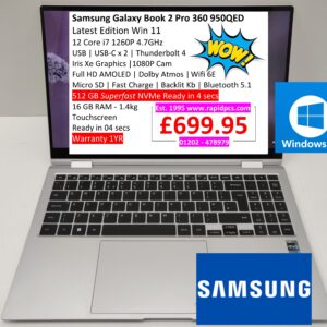 Samsung Galaxy Book 2 Pro 360 950QED i7 1260p 16gb 512gb Windows 11