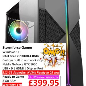 Stormforce Mk2 Gamer i3 10100 8gb 512gb GTX1650 Windows 11