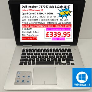 Dell Inspiron 7570 i7 8550U 8gb 512gb 15.6 Windows 11