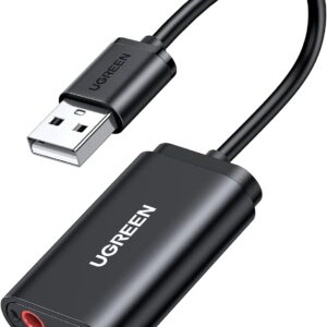 UGREEN USB Sound Card USB 2.0 to 3.5mm Jack Audio Adapter Dual Aux Stereo Headphone Microphone Splitter External DAC Dongle Compatible with Laptop PC PS5 PS4 Raspberry Pi 4 Mac Windows Linux Headset