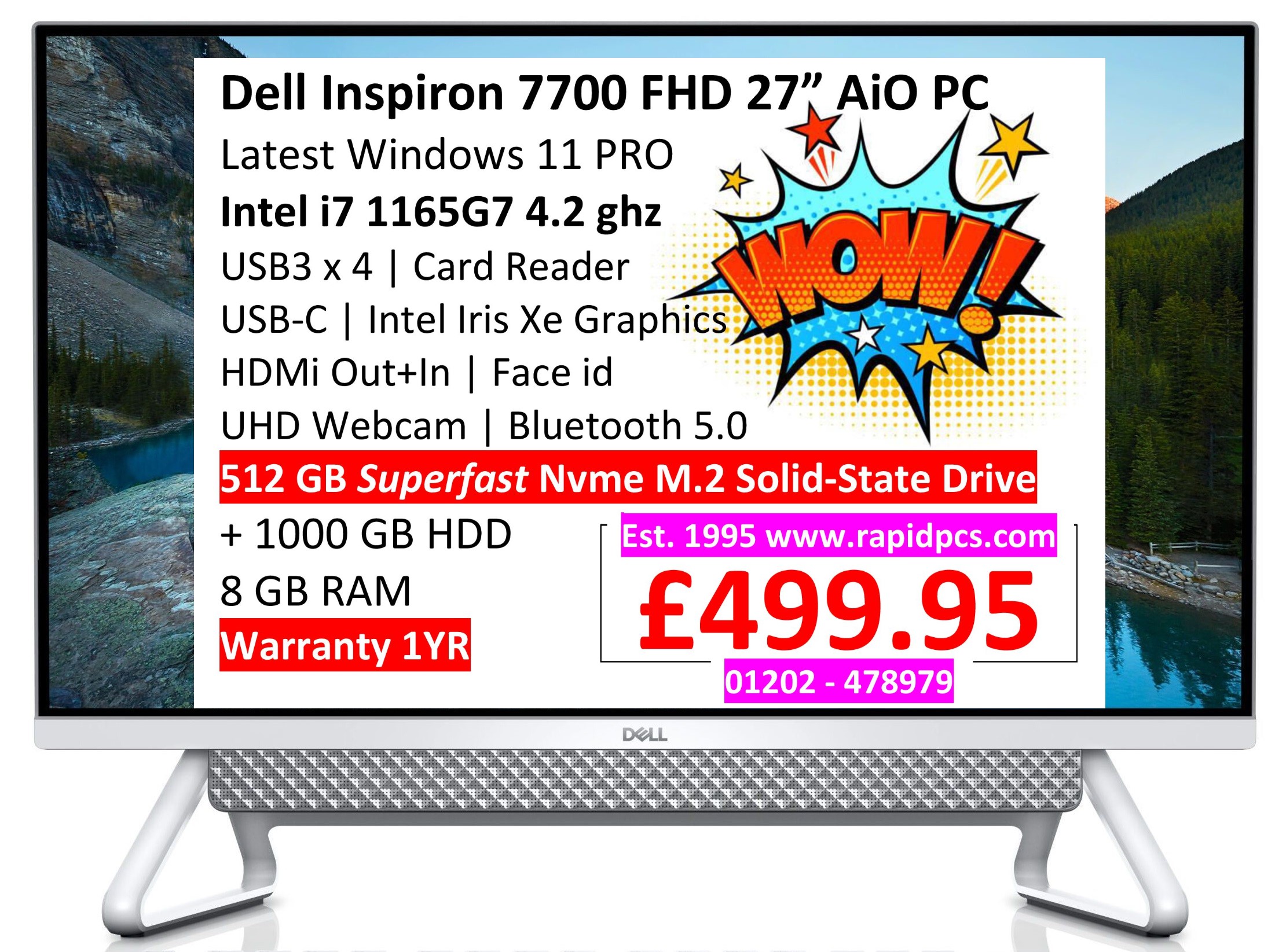 Dell Inspiron 7700 FHD aio i7 1165G7 8gb 512gb 1tb