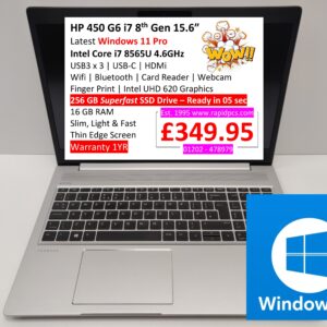 HP 450 G6 i7 8565U 16gb 256gb Windows 11