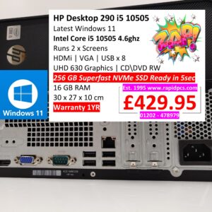 HP Desktop 290 G3 i5 10505 16gb 256gb Windows 11