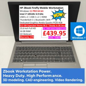HP ZBook Firefly i7 10510U 16gb 512gb Windows 11