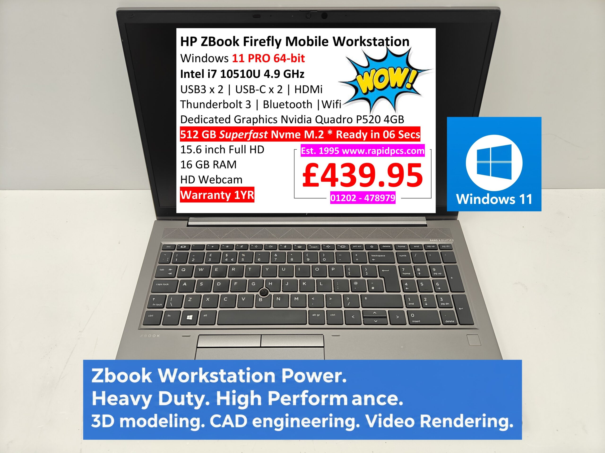 HP ZBook Firefly i7 10510U 16gb 512gb Windows 11
