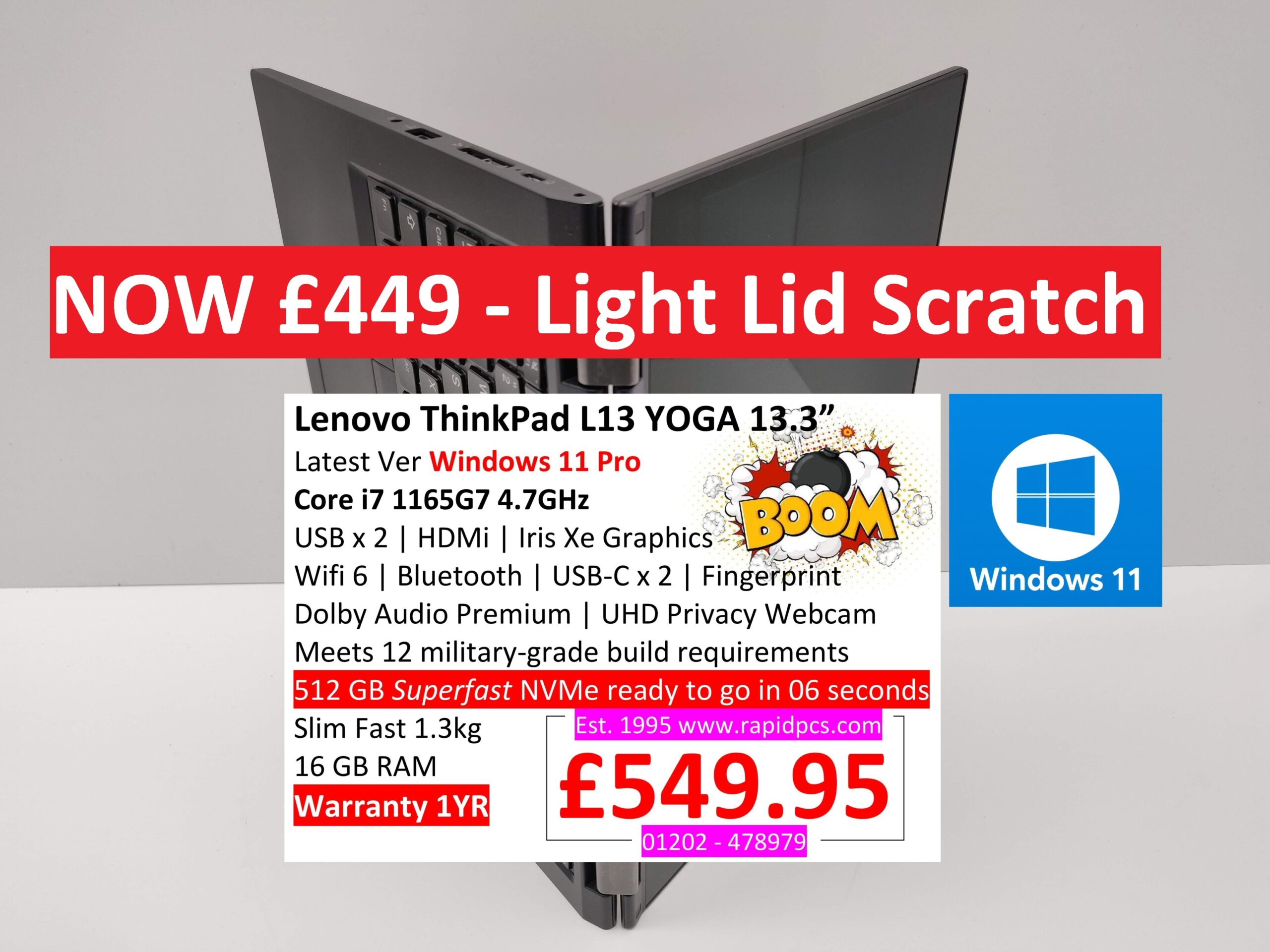 Lenovo ThinkPad L13 13.3 YOGA i7 1165G7 16gb 512gb Touchscreen Windows 11