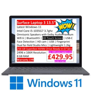 Surface Laptop 3 13.5 i5 1035G7 8gb 256gb Touchscreen Windows 11