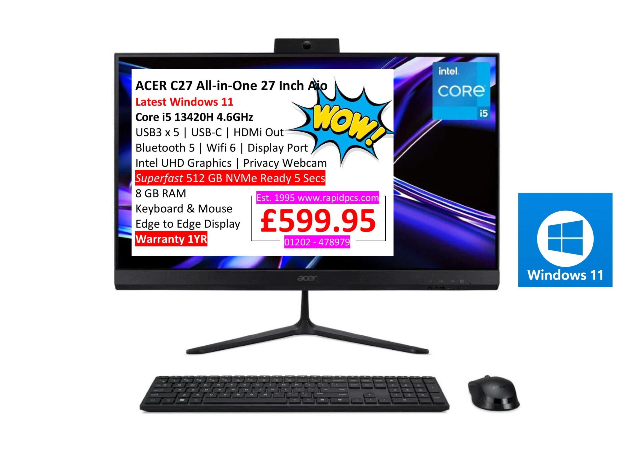 ACER C27 i5 13420H 8gb 512gb All in One PC Aio