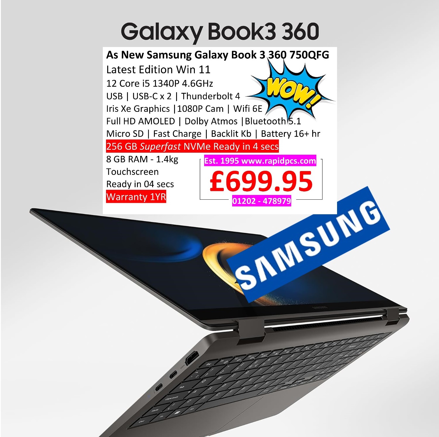 Samsung Galaxy Book 3 360 i5 1340P 8gb 256gb Touchscreen