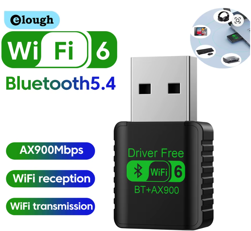 WiFi 6 AX900 Bluetooth 5.4 WiFi USB Adapter Wireless Network Card 2.4G&5GHz Wi-Fi Antenna