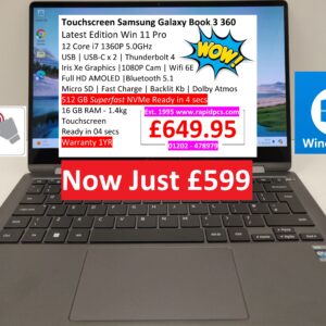 Touchscreen Galaxy Book 3 360 i7 1340P 16gb 512gb Windows 11